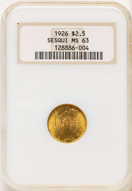 Bullionshark 1926 $2.5 Commemorative Gold Coin NGC MS63   Sesquicentennial Quarter Eagle - HAT507926009 