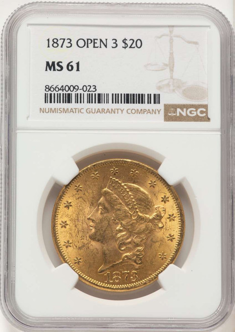 1873年 OPEN 3 $5 リバティ 金貨 NGC AU 55/NGC-14 1873 $20 Gold Liberty Double Eagle NGC MS61 Open 3 | Rare Coins
