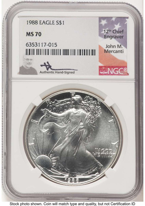 1988 S$1 American Silver Eagle Coin NGC MS70 coin front image