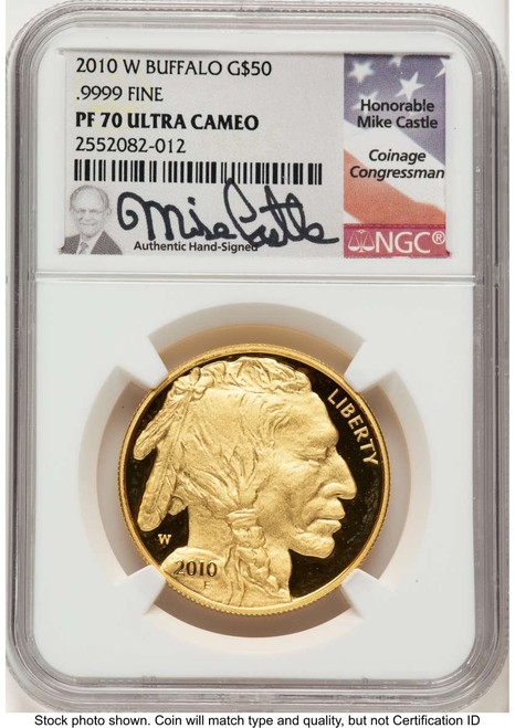 2010-W $50 Proof 1 oz American Gold Buffalo Coin NGC PF70 UCAM - .9999 Fine Gold coin front image
