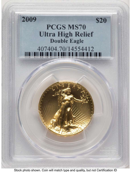 2009 $20 Gold High Relief Coin PCGS MS70   One-Ounce Gold Ultra  Twenty Dollar coin front image