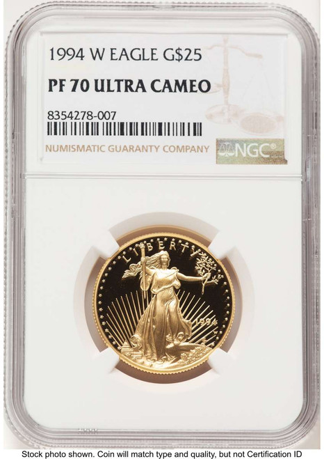 1994-W $25 Proof 1/2 oz American Gold Eagle Coin NGC PF70 UCAM coin front image