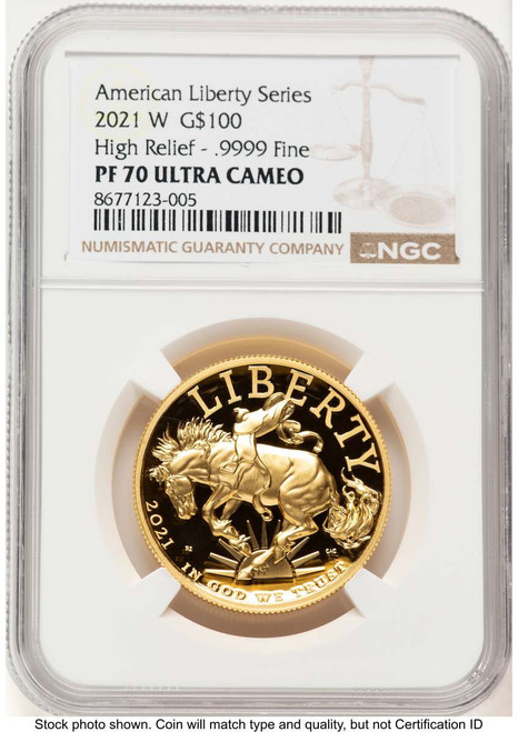 2021-W $100 Gold High Relief Coin NGC MS70 UCAM    American Liberty coin front image