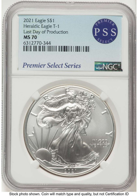 Bullionshark 2021 S$1 American Silver Eagle Coin NGC MS70 - Type One - HAT779075055 