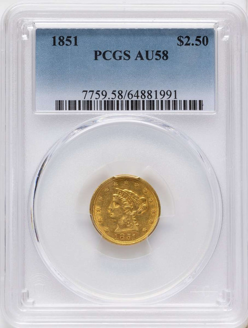 1851 $2.5 Liberty Gold Quarter Eagle Coin PCGS AU58 coin front image