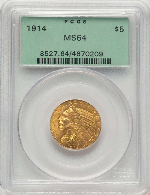 Bullionshark 1914 $5 Indian Gold Half Eagle Coin PCGS MS64 - HAT524686023 