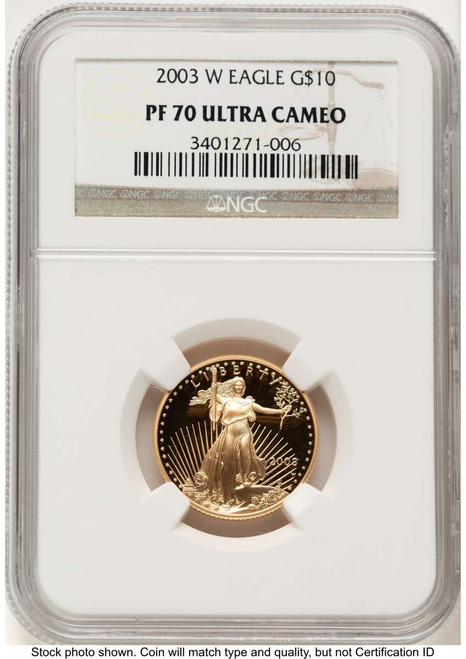 2003-W $10 Proof 1/4 oz American Gold Eagle Coin NGC PF70 UCAM coin front image
