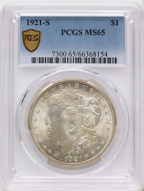 Bullionshark 1921-S S$1 Morgan Silver Dollar Coin PCGS MS65 - HAT790733043 