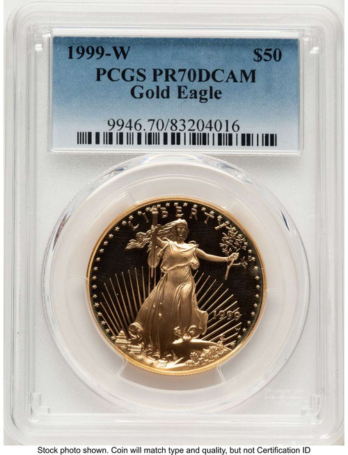Bullionshark 1999-W $50 Proof 1 oz American Gold Eagle Coin PCGS PR70 DCAM - HAT789108099 
