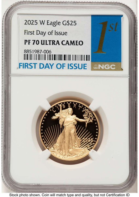 Bullionshark 2025-W G$25 Proof 1/2 oz American Gold Eagle Coin NGC PF70 UCAM - First Day of Issue - HAT786757037 