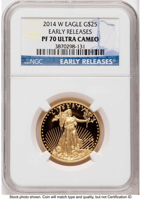 2014-W $25 Proof 1/2 oz American Gold Eagle Coin NGC PF70 UCAM coin front image
