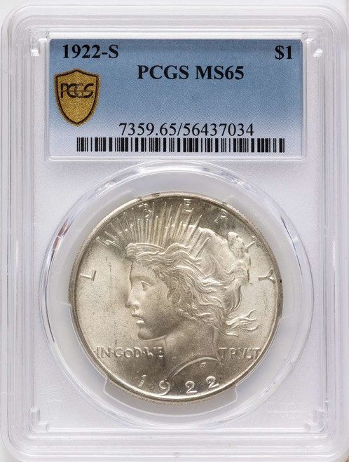 Bullionshark 1922-S S$1 Peace Silver Dollar Coin PCGS MS65 - HAT789228001 