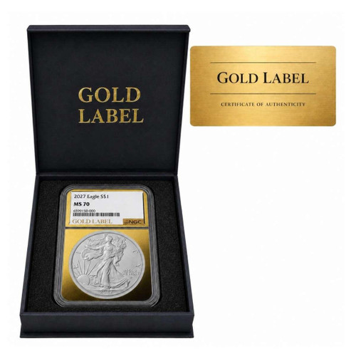  2027 $1 American Silver Eagle NGC MS70 Gold Label w/Box & CoA (1 of 50) 