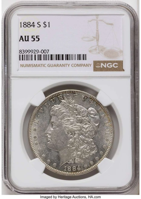Bullionshark 1884-S S$1 Morgan Silver Dollar Coin NGC AU55 - HAT790324010 