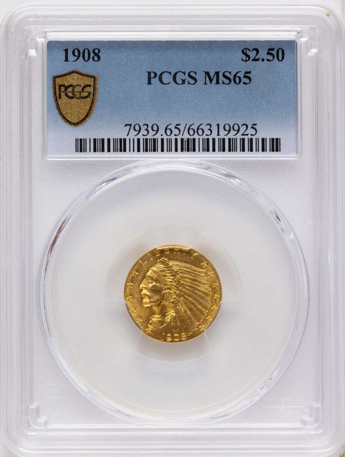 Bullionshark 1908 $2.5 Indian Gold Quarter Eagle Coin PCGS MS65 - HAT790067001 