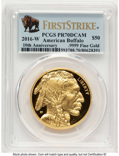 Bullionshark 2016-W $50 Proof 1 oz American Gold Buffalo Coin PCGS PR70 DCAM - 10th Anniversary - HAT790993003 