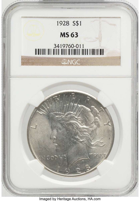 Bullionshark 1928 S$1 Peace Silver Dollar Coin NGC MS63 - HAT789391025 