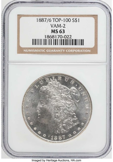 Bullionshark 1887/6 S$1 Morgan Silver Dollar Coin NGC MS63   VAM-2 - Top 100 - HAT790961008 