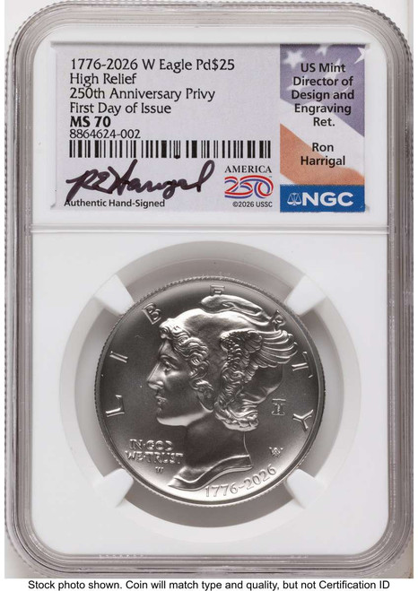 Bullionshark 2026-W $25 Palladium Eagle Coin NGC MS70 - Liberty Bell 250 Privy - HAT525303027 