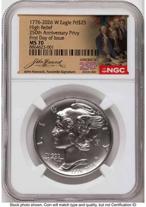 Bullionshark 2026-W $25 Palladium Eagle Coin NGC MS70 - Liberty Bell 250 Privy - HAT525303035 