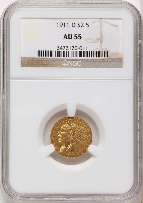 Bullionshark 1911-D $2.5 Indian Gold Quarter Eagle Coin NGC AU55 - HAT790937005 