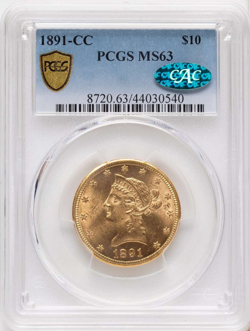 Bullionshark 1891-CC $10 Gold Liberty PCGS MS63  CAC - HAT790382022 