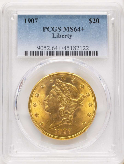 1907 $20 Gold Liberty Double Eagle PCGS MS64  + coin front image