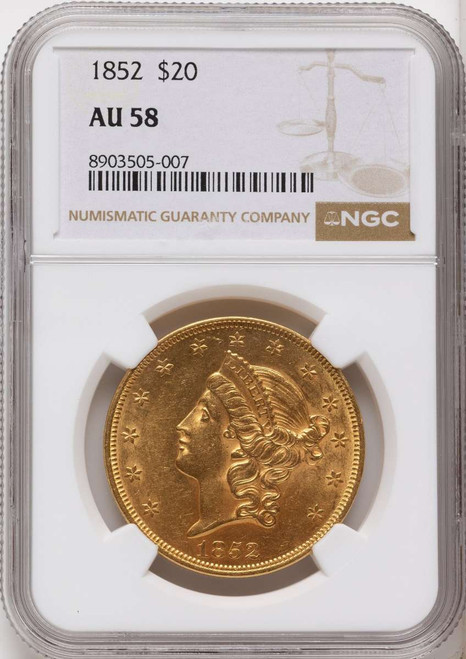 Bullionshark 1852 $20 Gold Liberty Double Eagle NGC AU58 - HAT790573025 