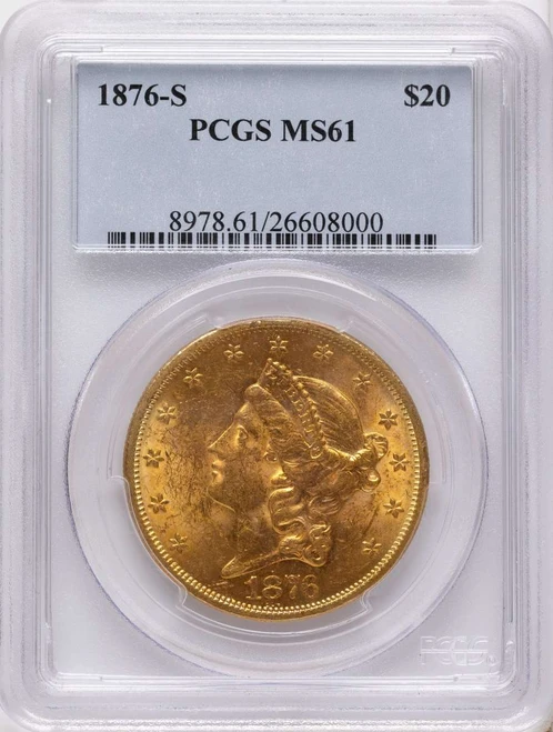 Bullionshark 1876-S $20 Gold Liberty Double Eagle PCGS MS61 - HAT508084008 