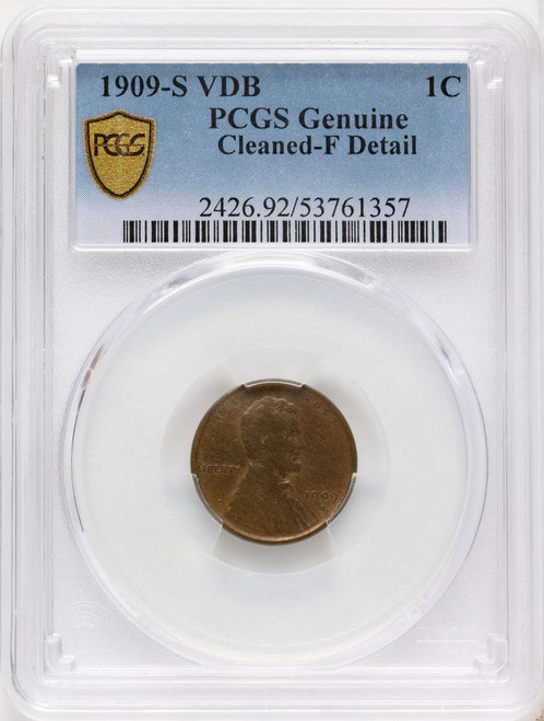 Bullionshark 1909-S 1C Lincoln Cent Coin PCGS F   Genuine VDB BN - HAT790404060 