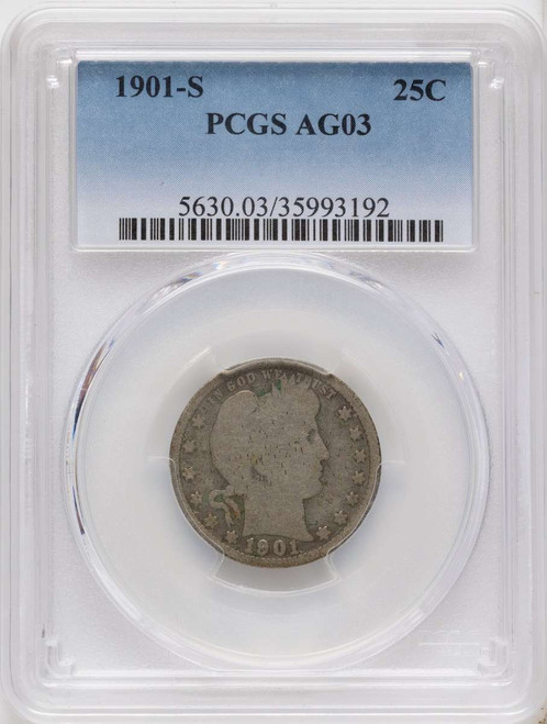 Bullionshark 1901-S 25C Barber Quarter Coin PCGS AG3 - HAT790405060 