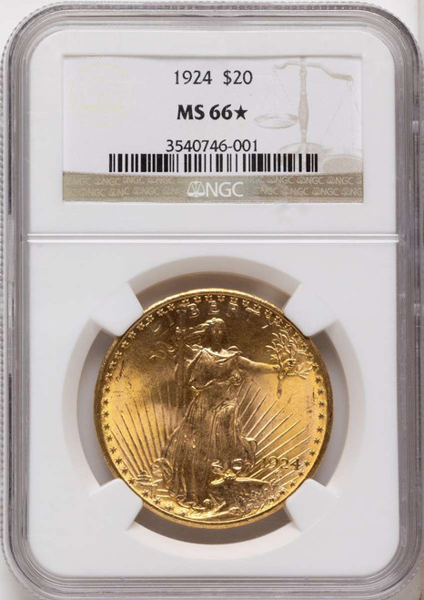 Bullionshark 1924 $20 Saint Gaudens Double Eagle NGC MS66 - HAT790980009 
