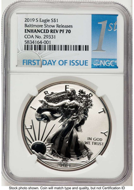 Bullionshark 2019-S S$1 Reverse Proof American Silver Eagle Coin NGC rev PF70 - Enhanced - HAT788830003 