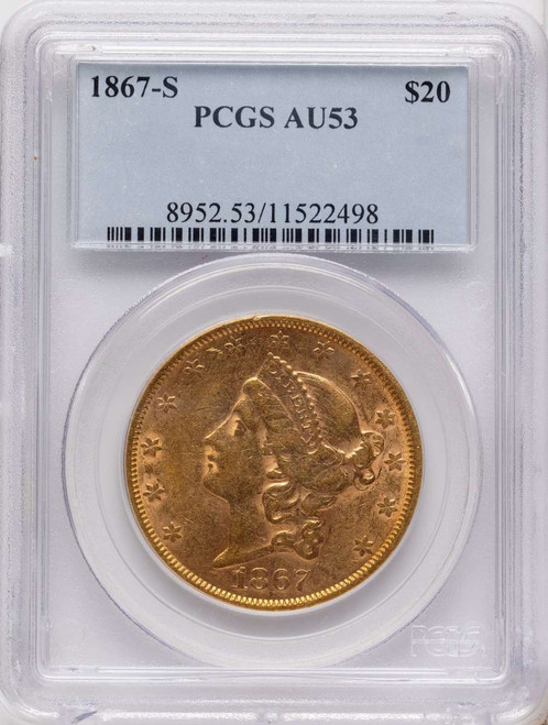 Bullionshark 1867-S $20 Gold Liberty Double Eagle PCGS AU53 - HAT791058009 