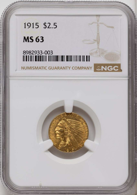 Bullionshark 1915 $2.5 Indian Gold Quarter Eagle Coin NGC MS63 - HAT789949012 