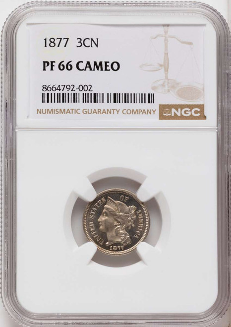 1877 3CN Proof Three Cent Nickel Coin NGC PF66 CAMEO coin front image