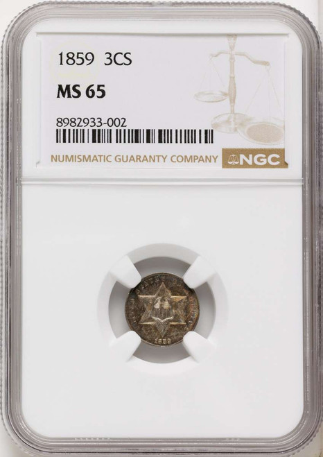 1859 3CS Three Cent Silver Coin NGC MS65 coin front image