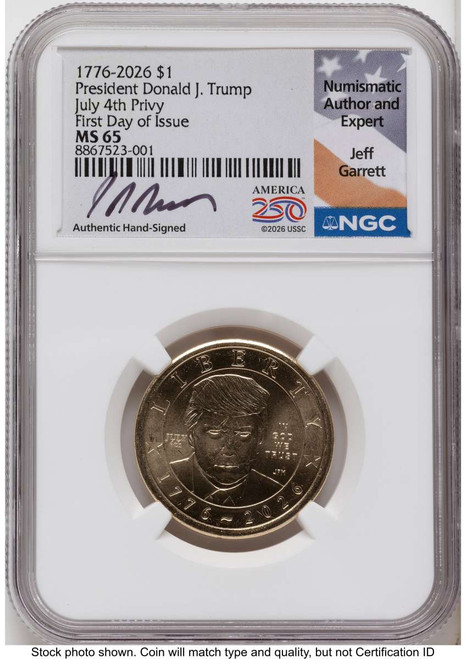 Bullionshark 2026 $1 Modern Bullion Coin NGC MS65   Donald J. Trump Semiquincentennial - July 4th Privy - HAT525414572 