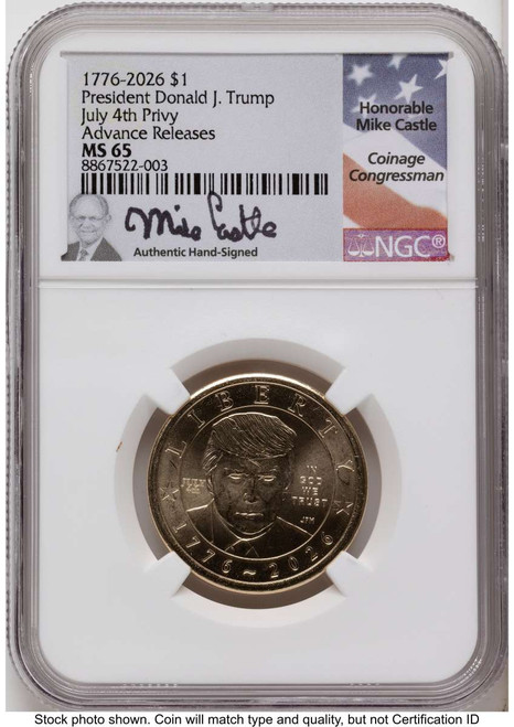 Bullionshark 2026 $1 Modern Bullion Coin NGC MS65   Donald J. Trump Semiquincentennial - July 4th Privy - HAT525414570 