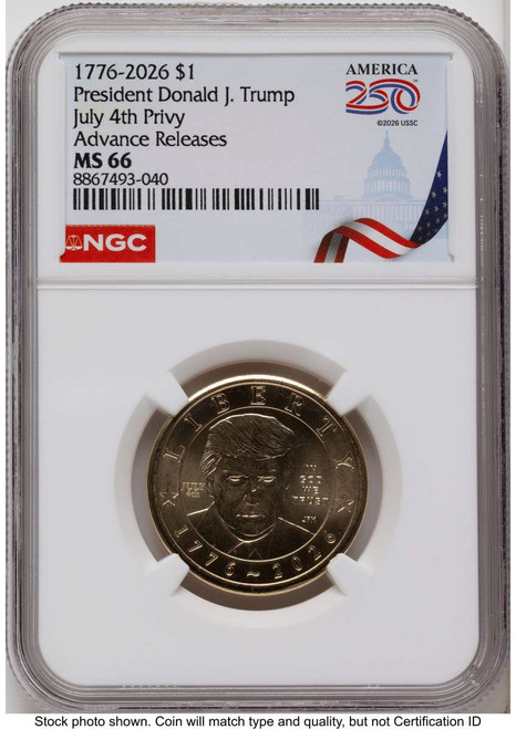 Bullionshark 2026 $1 Modern Bullion Coin NGC MS66   Donald J. Trump Semiquincentennial - July 4th Privy - HAT525414576 