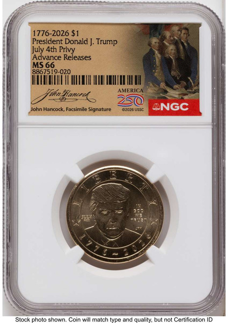 Bullionshark 2026 $1 Modern Bullion Coin NGC MS66   Donald J. Trump Semiquincentennial - July 4th Privy - HAT525414588 