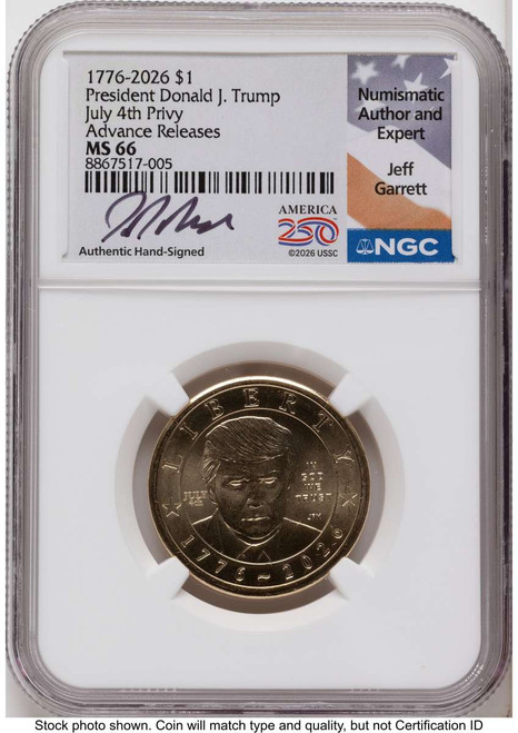 Bullionshark 2026 $1 Modern Bullion Coin NGC MS66   Donald J. Trump Semiquincentennial - July 4th Privy - HAT525414584 