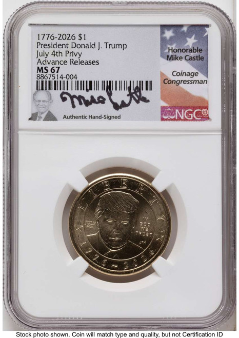 2026 $1 Modern Bullion Coin NGC MS67   Donald J. Trump Semiquincentennial - July 4th Privy coin front image