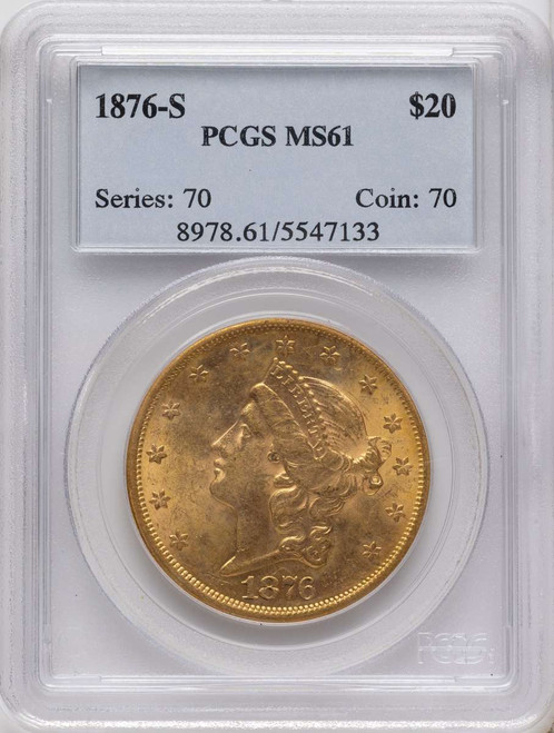 1876-S $20 Gold Liberty Double Eagle PCGS MS61 coin front image