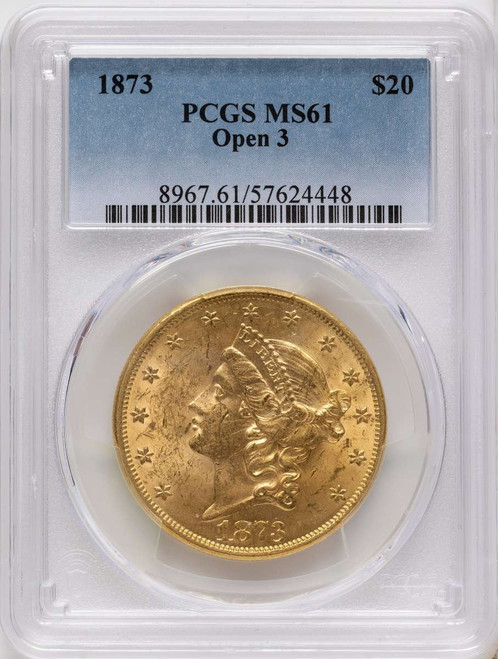 Bullionshark 1873 $20 Gold Liberty Double Eagle PCGS MS61   Open 3 - HAT171509046 