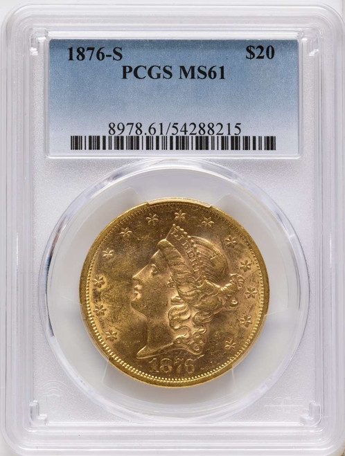 1876-S $20 Gold Liberty Double Eagle PCGS MS61 coin front image