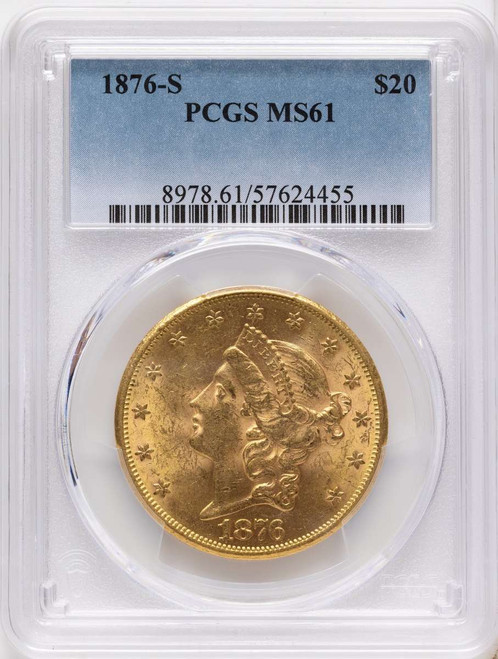 1876-S $20 Gold Liberty Double Eagle PCGS MS61 coin front image