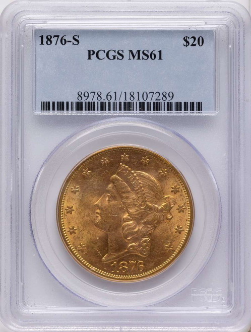 1876-S $20 Gold Liberty Double Eagle PCGS MS61 coin front image