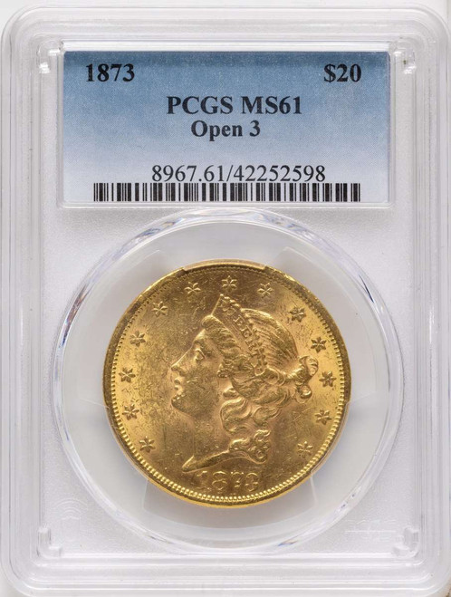 Bullionshark 1873 $20 Gold Liberty Double Eagle PCGS MS61   Open 3 - HAT789201025 