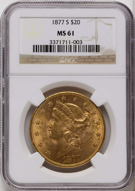 Bullionshark 1877-S $20 Gold Liberty Double Eagle NGC MS61 - HAT789201018 